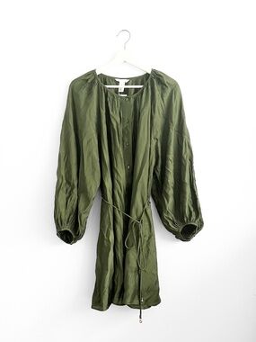 NWT H&M Pretty Women's Dress Bishop Long Sleeves Knee Length Olive Green Large